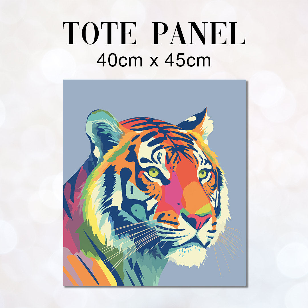TOTE Tiger On Blue Fabric Bag Panel