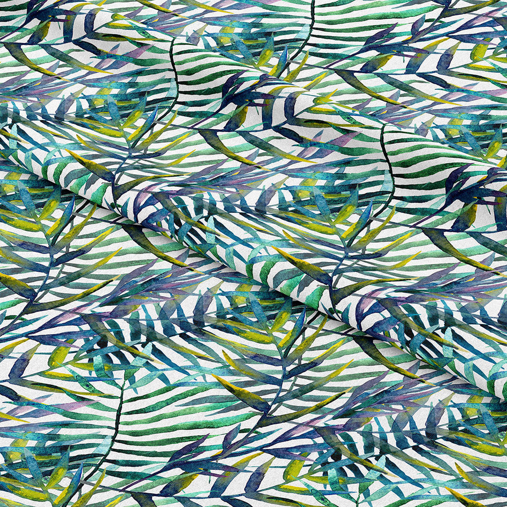 Tropical Blues Palm Leaves Fabric