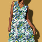 Tropical Blues Palm Leaves Fabric