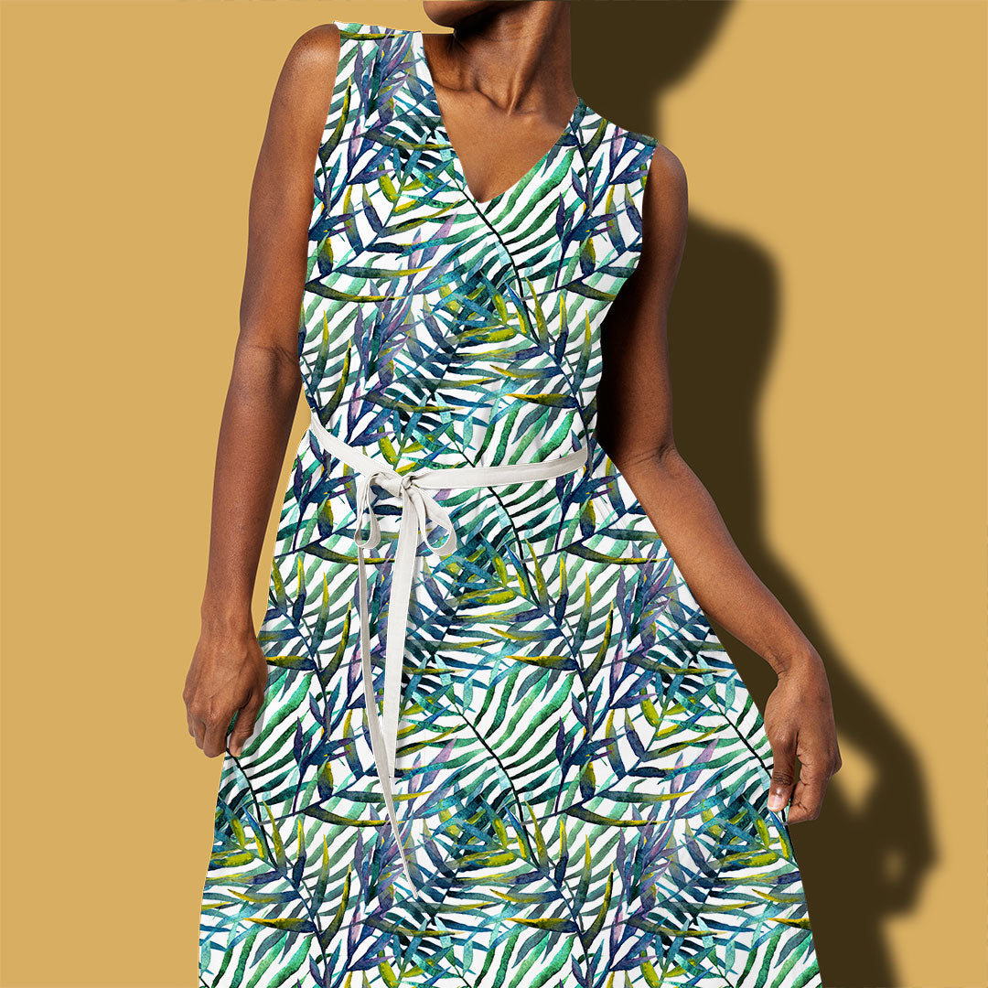 Tropical Blues Palm Leaves Fabric