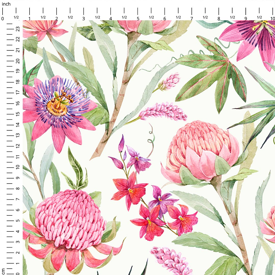 Tropical Flowers Cream Fabric