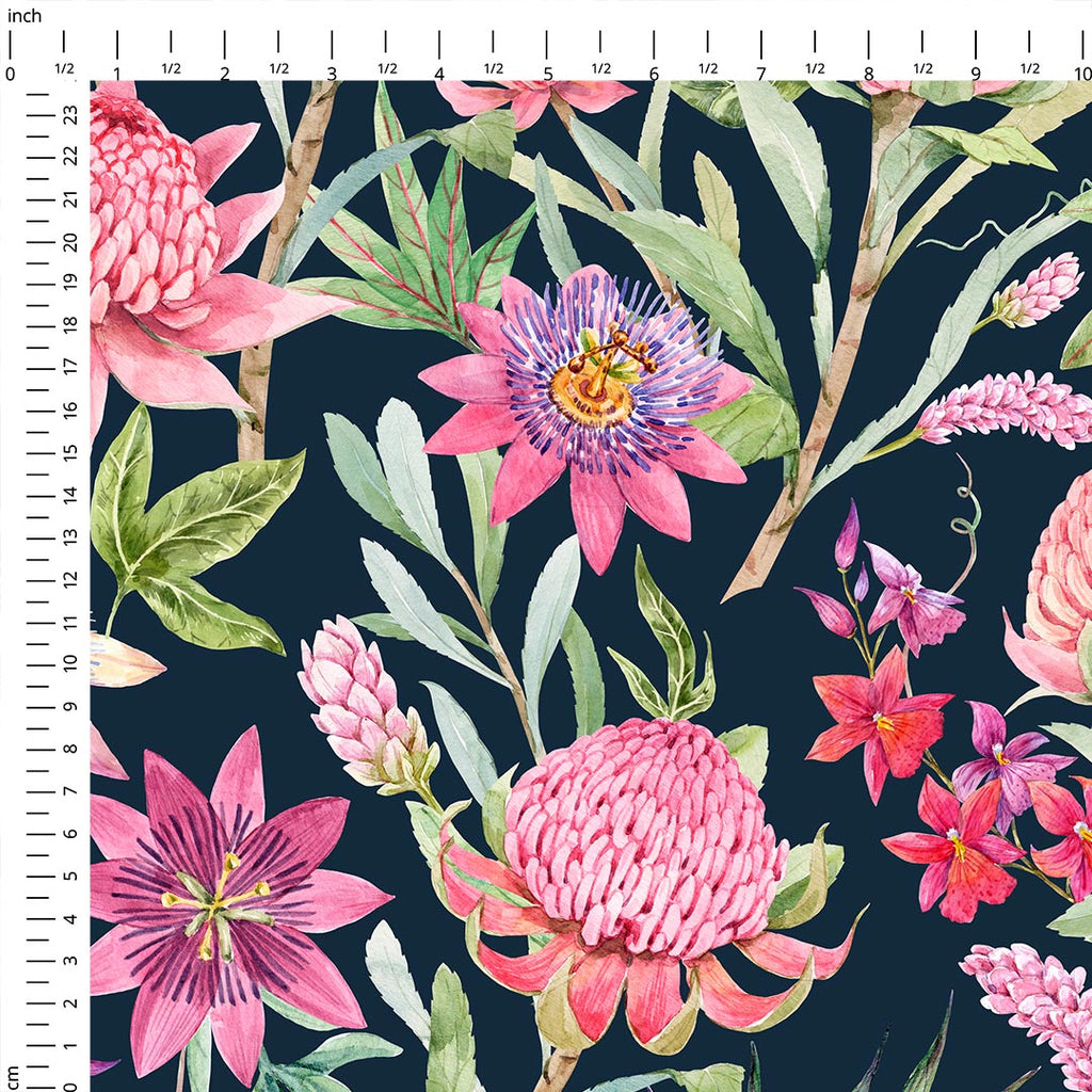 Tropical Flowers Navy Fabric