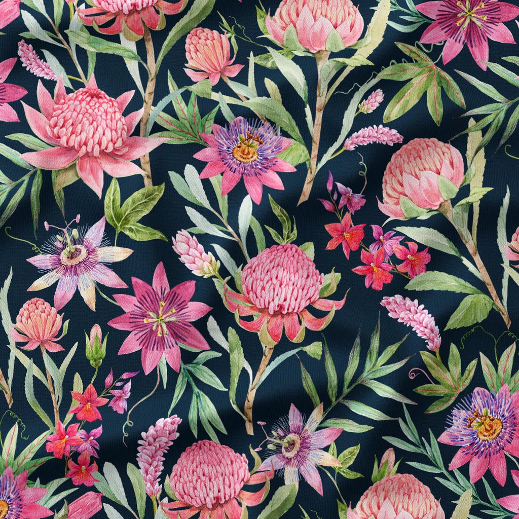 Tropical Flowers Navy Fabric