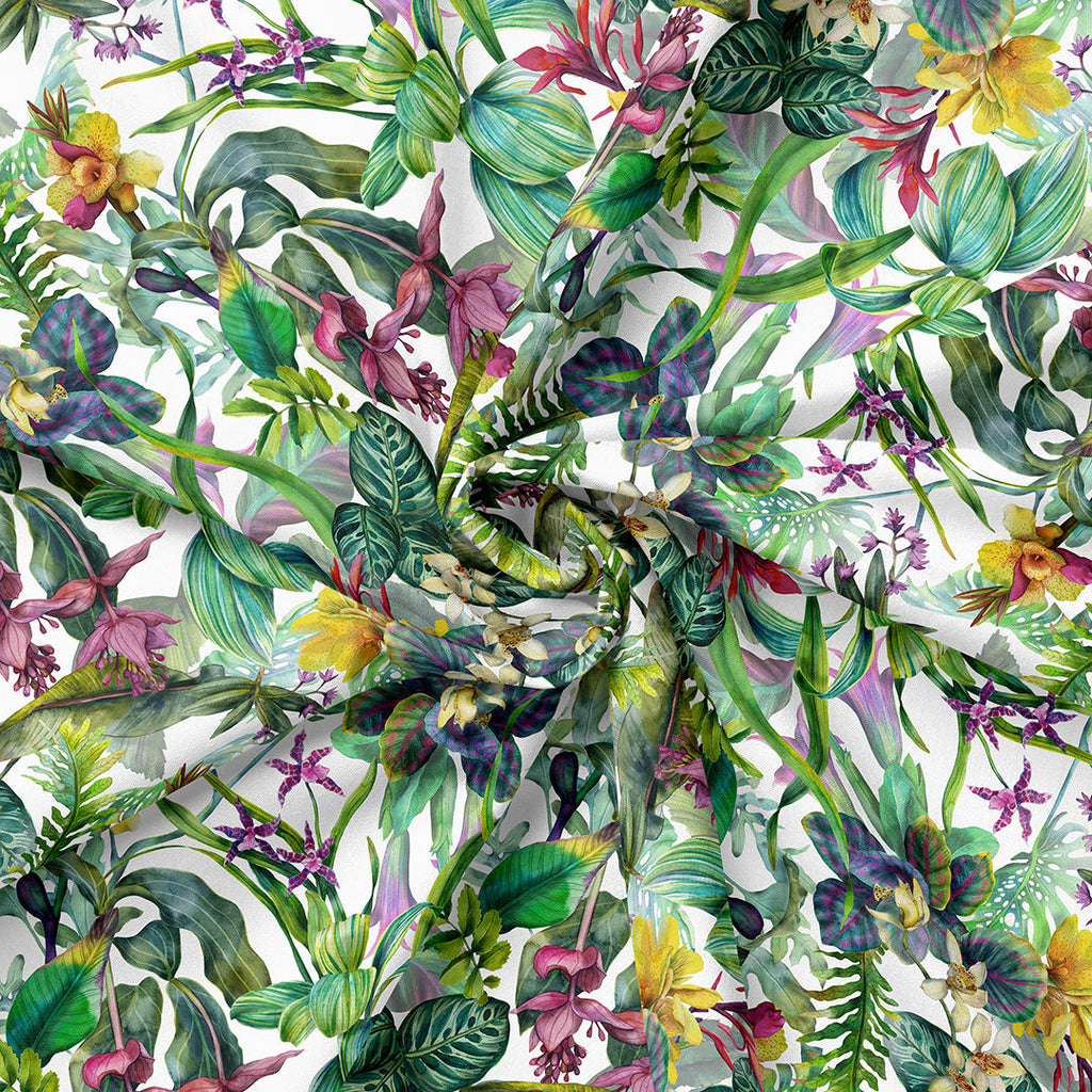 Tropical Garden White Fabric