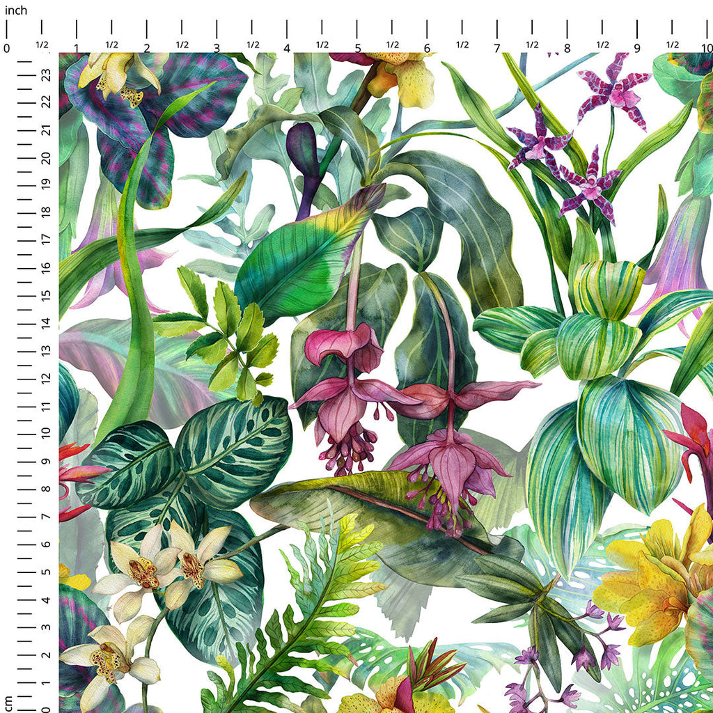 Tropical Garden White Fabric