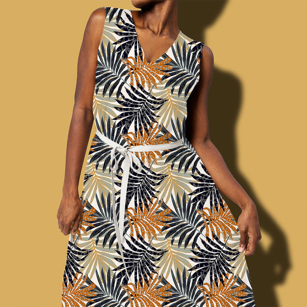 Tropical Leaves Beige Fabric