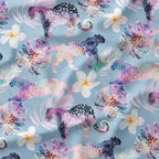 Tropical Leopards Dusky Blue Fabric