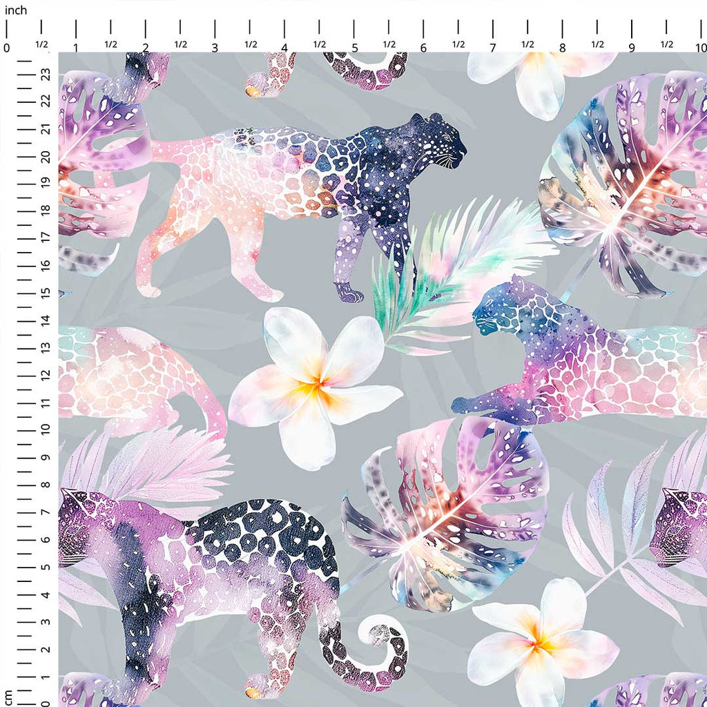 Tropical Leopards Grey Fabric