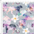 Tropical Leopards Grey Fabric