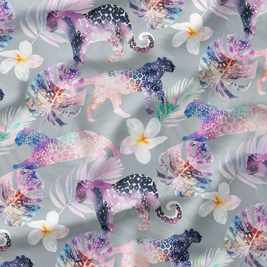 Tropical Leopards Grey Fabric