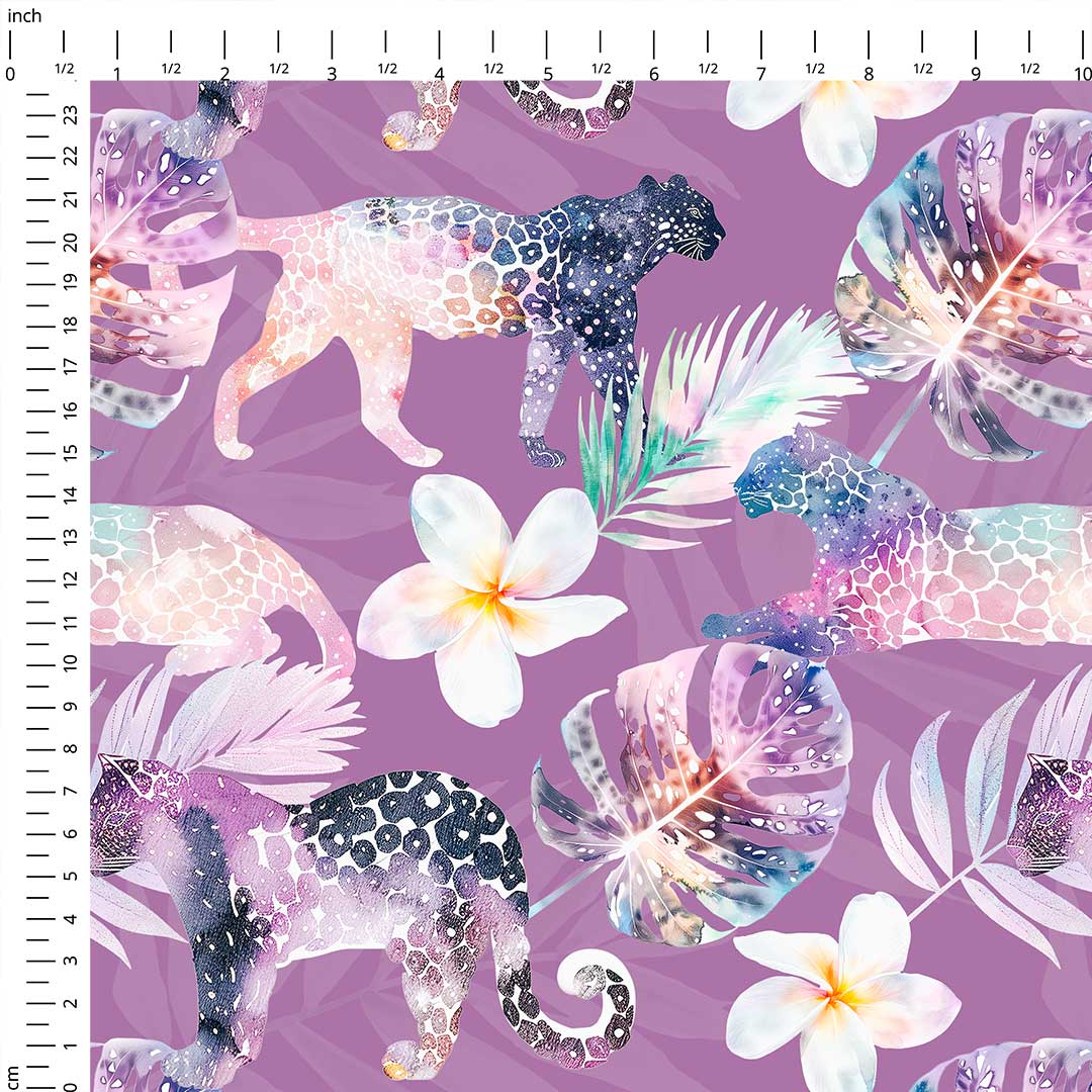 Tropical Leopards Purple Fabric