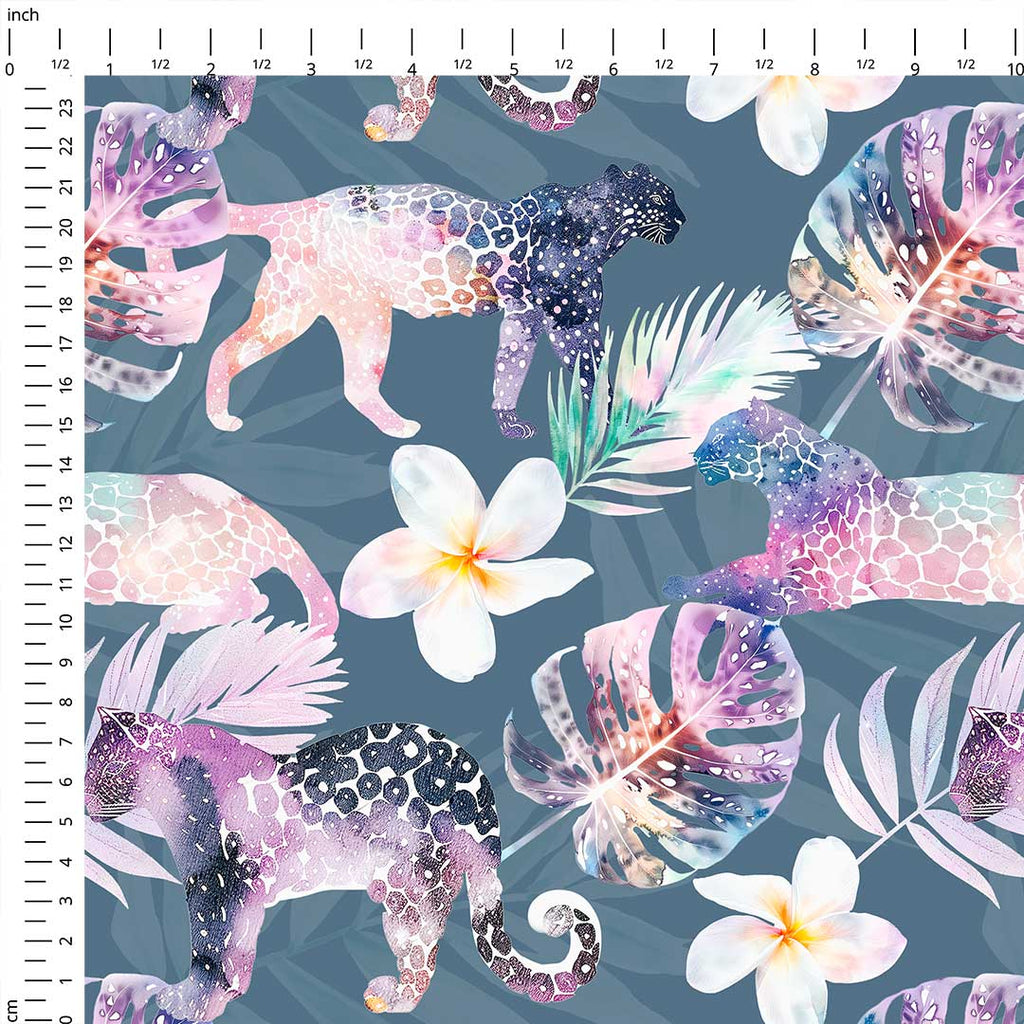 Tropical Leopards Slate Blue Fabric