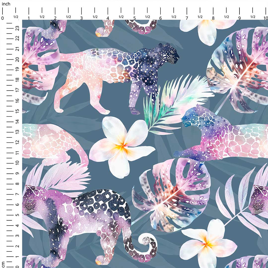 Tropical Leopards Slate Blue Fabric