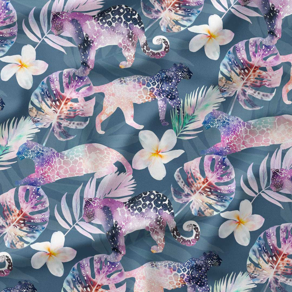 Tropical Leopards Slate Blue Fabric