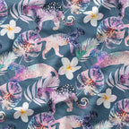 Tropical Leopards Slate Blue Fabric