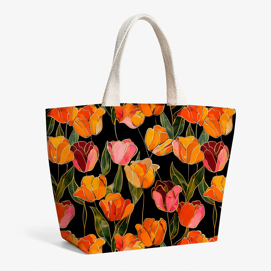 Tulips On Black Fabric