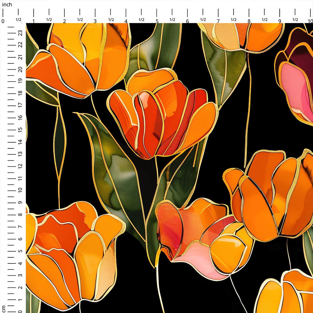 Tulips On Black Fabric