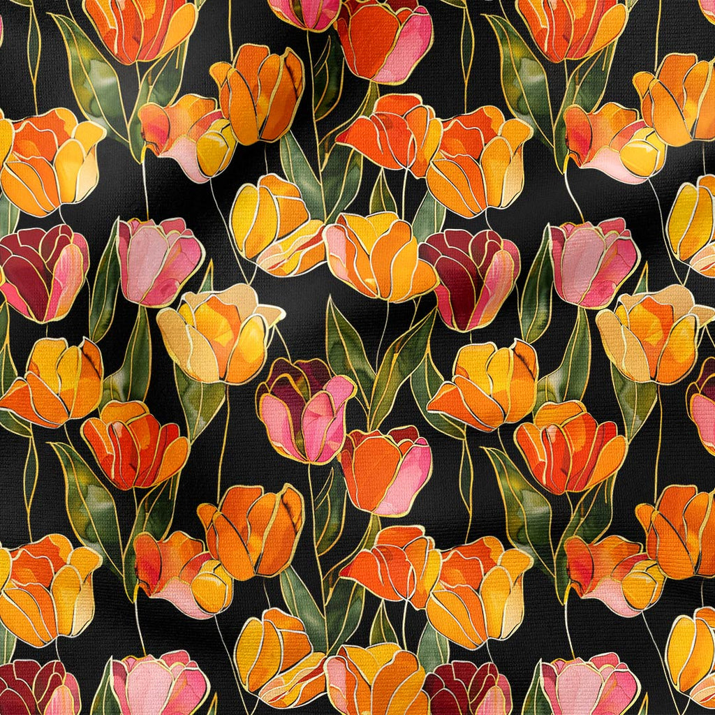 Tulips On Black Fabric