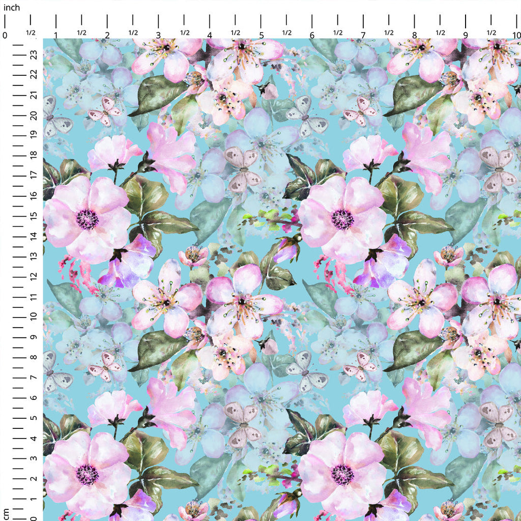 Turquoise Flowers Fabric