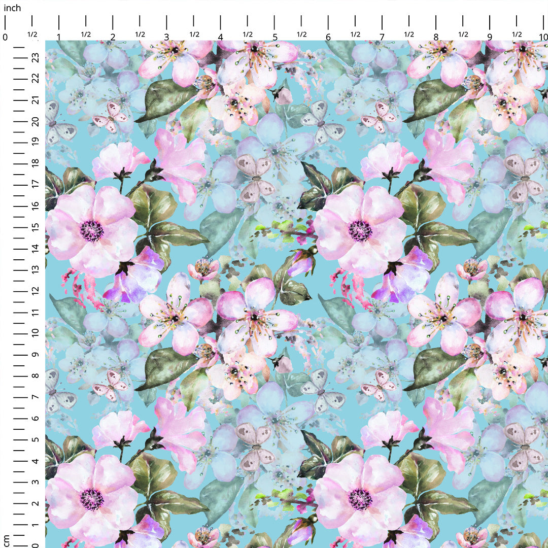 Turquoise Flowers Fabric