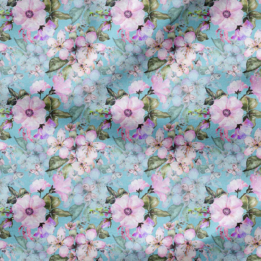 Turquoise Flowers Fabric
