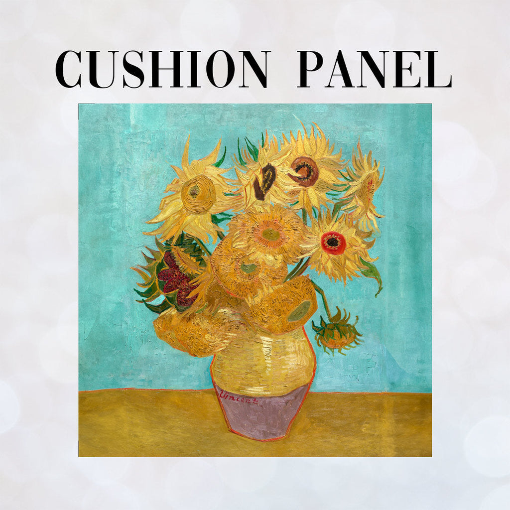 CUSHION Fabric Panel Van Gogh Vase with 12 Sunflowers