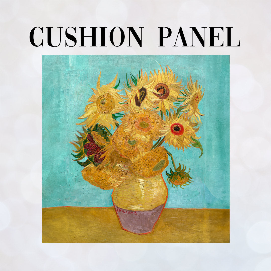 CUSHION Fabric Panel Van Gogh Vase with 12 Sunflowers
