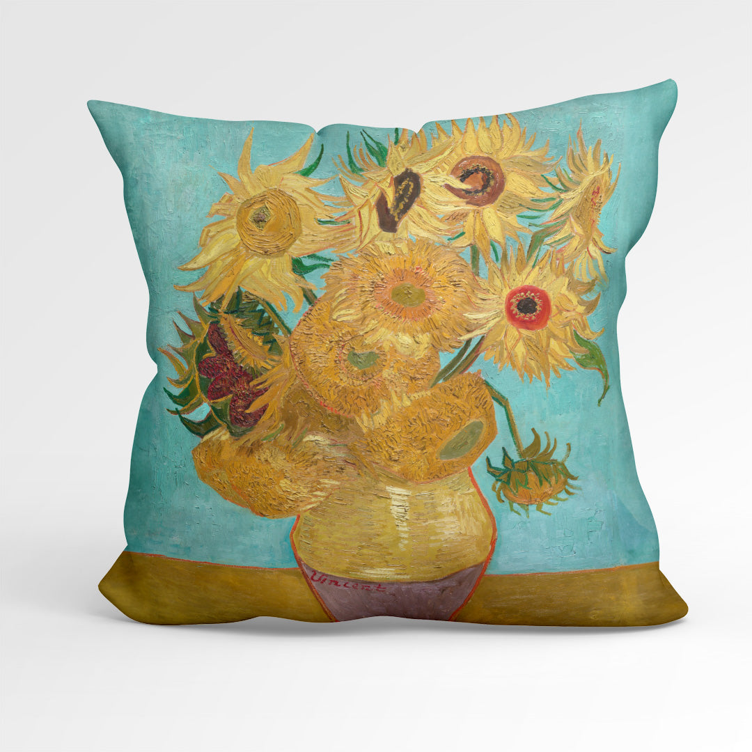 CUSHION Fabric Panel Van Gogh Vase with 12 Sunflowers
