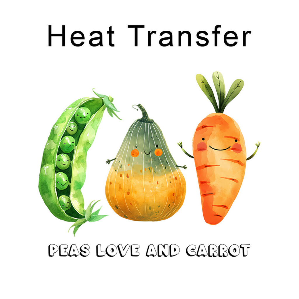 Veggies Peas Love and Carrot Iron on Fabric Heat Transfer DTF-192