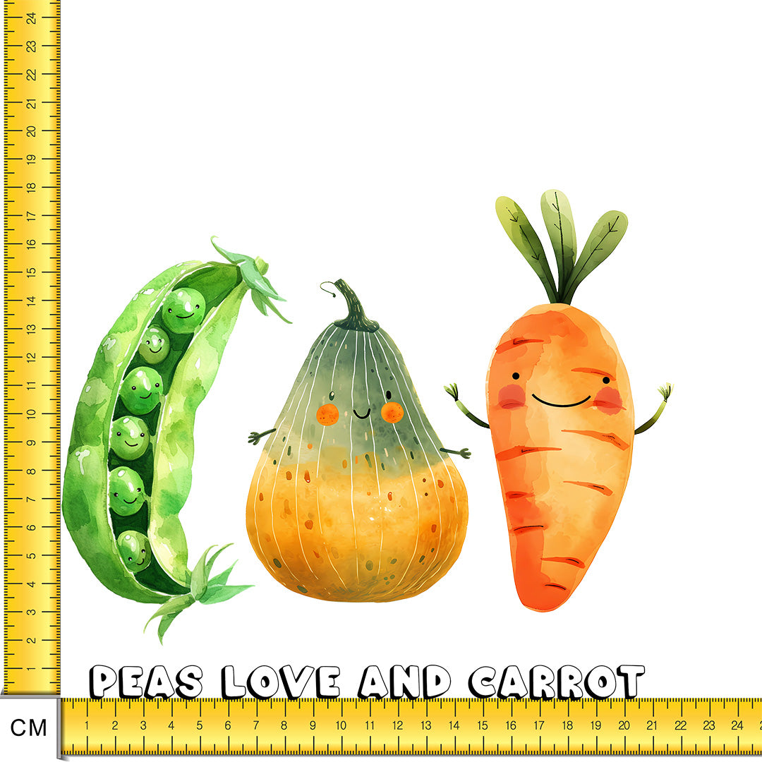 Veggies Peas Love and Carrot Iron on Fabric Heat Transfer DTF-192