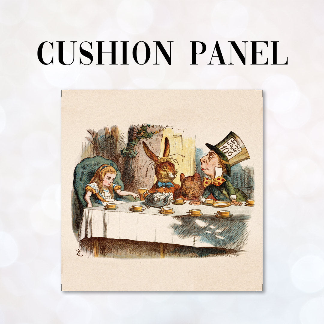 CUSHION Panel Vintage Alice In Wonderland Tea Party CP-203