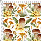 Watercolour Mushrooms On White Fabric