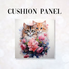 CUSHION Fabric Panel Watercolour Cats and Flowers