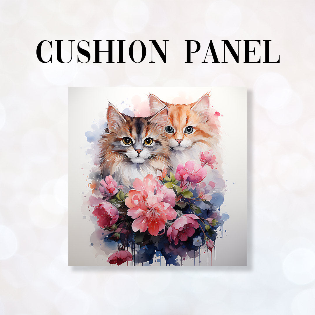 CUSHION Fabric Panel Watercolour Cats and Flowers
