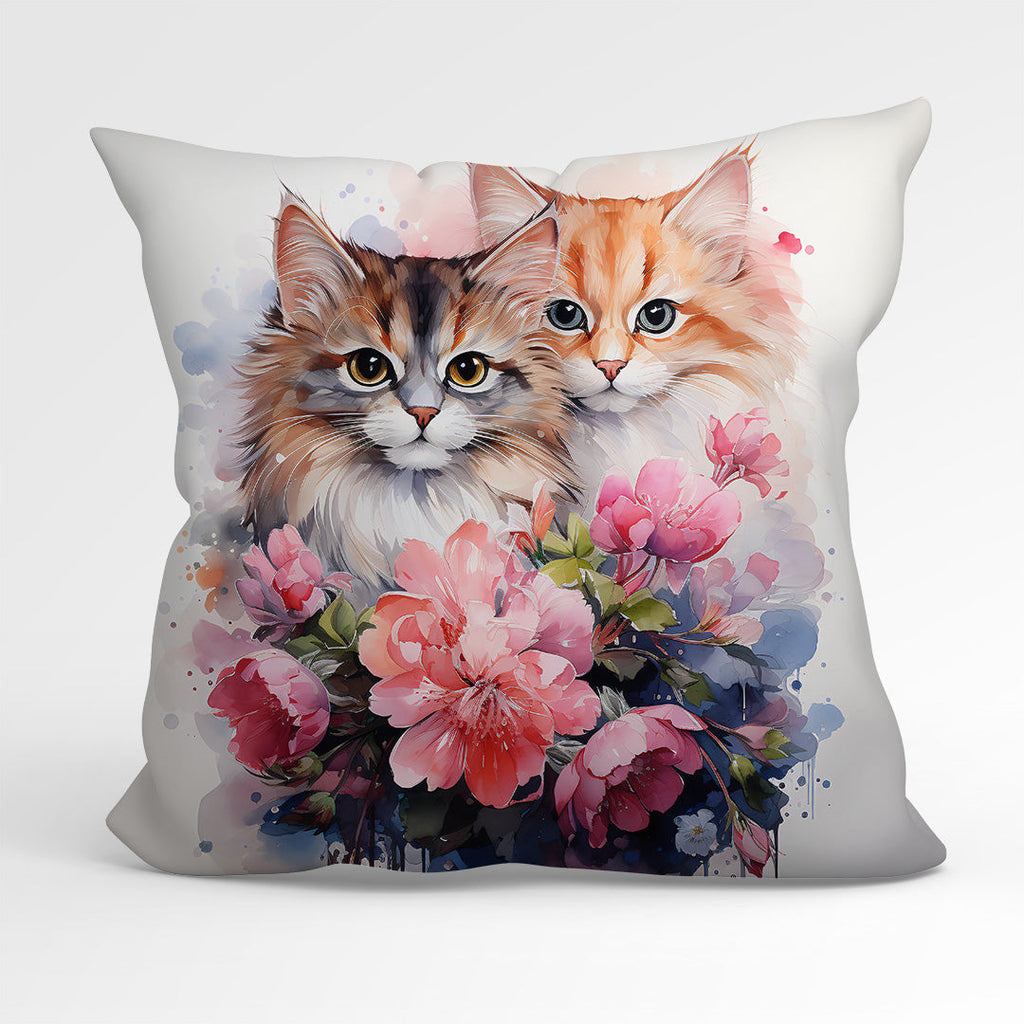 CUSHION Fabric Panel Watercolour Cats and Flowers