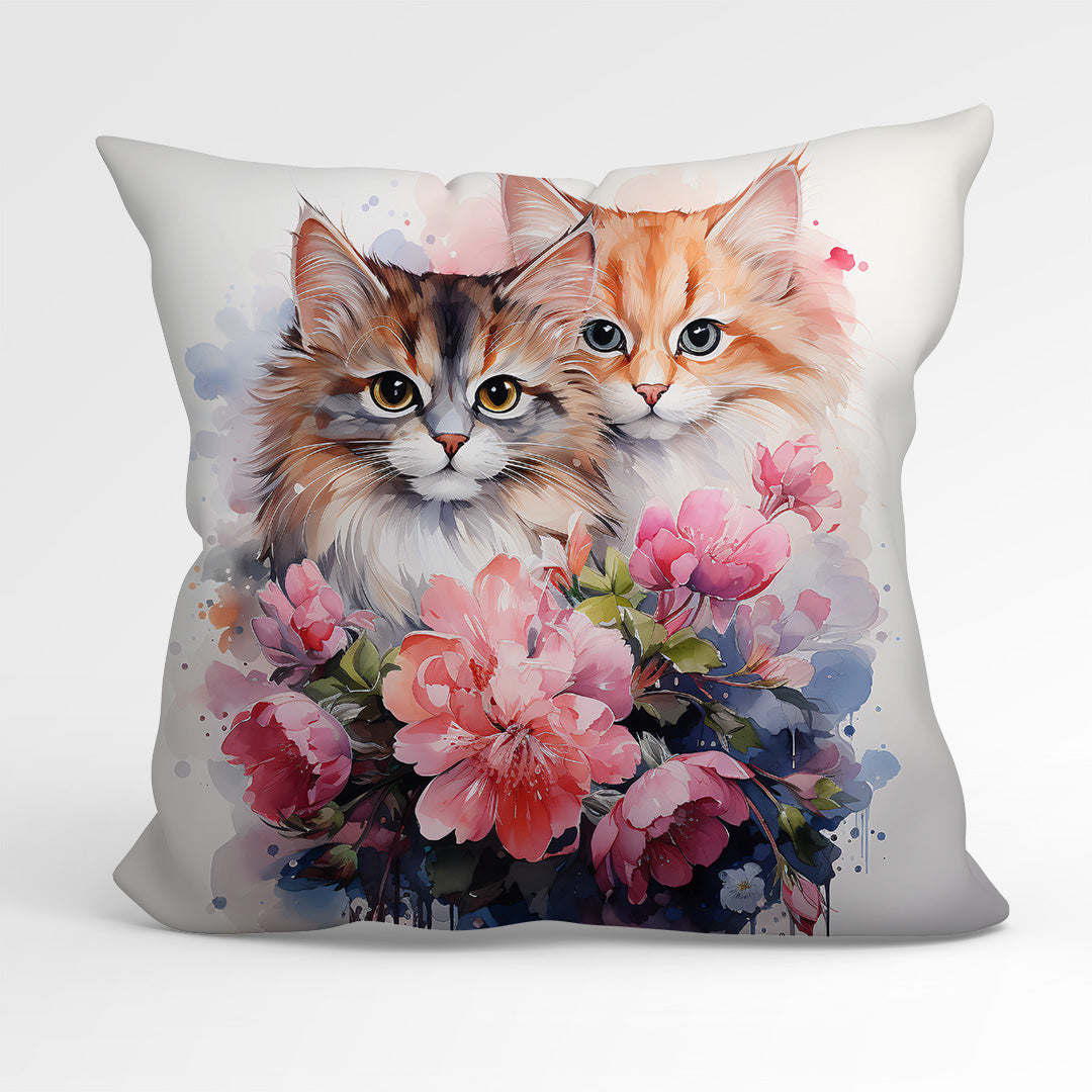 CUSHION Fabric Panel Watercolour Cats and Flowers