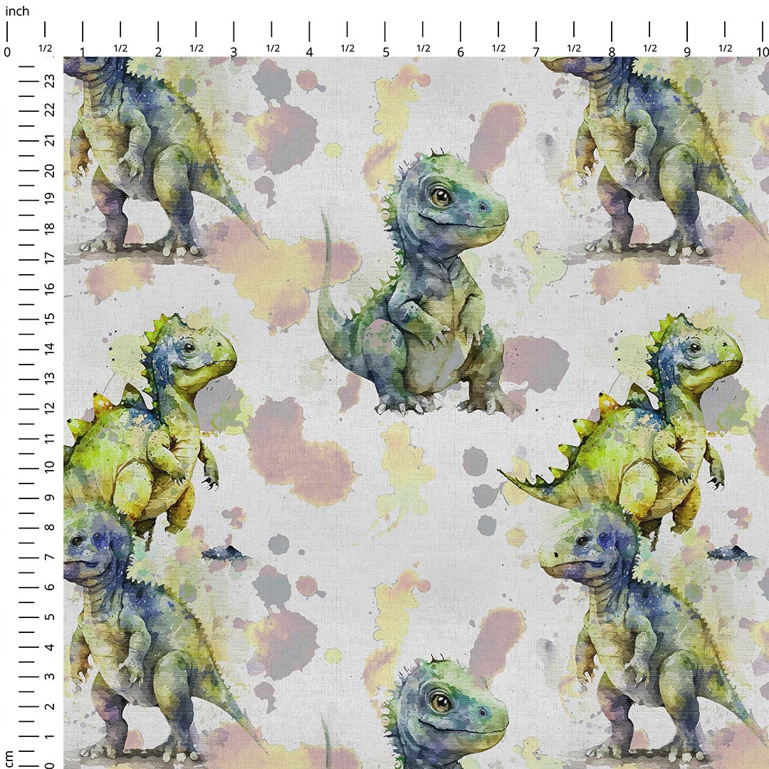 Watercolour Dino Splash Fabric