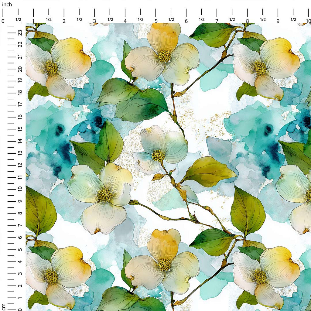 Watercolour Dogwood Flowers Fabric