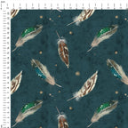 Watercolour Feathers Green Fabric
