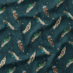 Watercolour Feathers Green Fabric