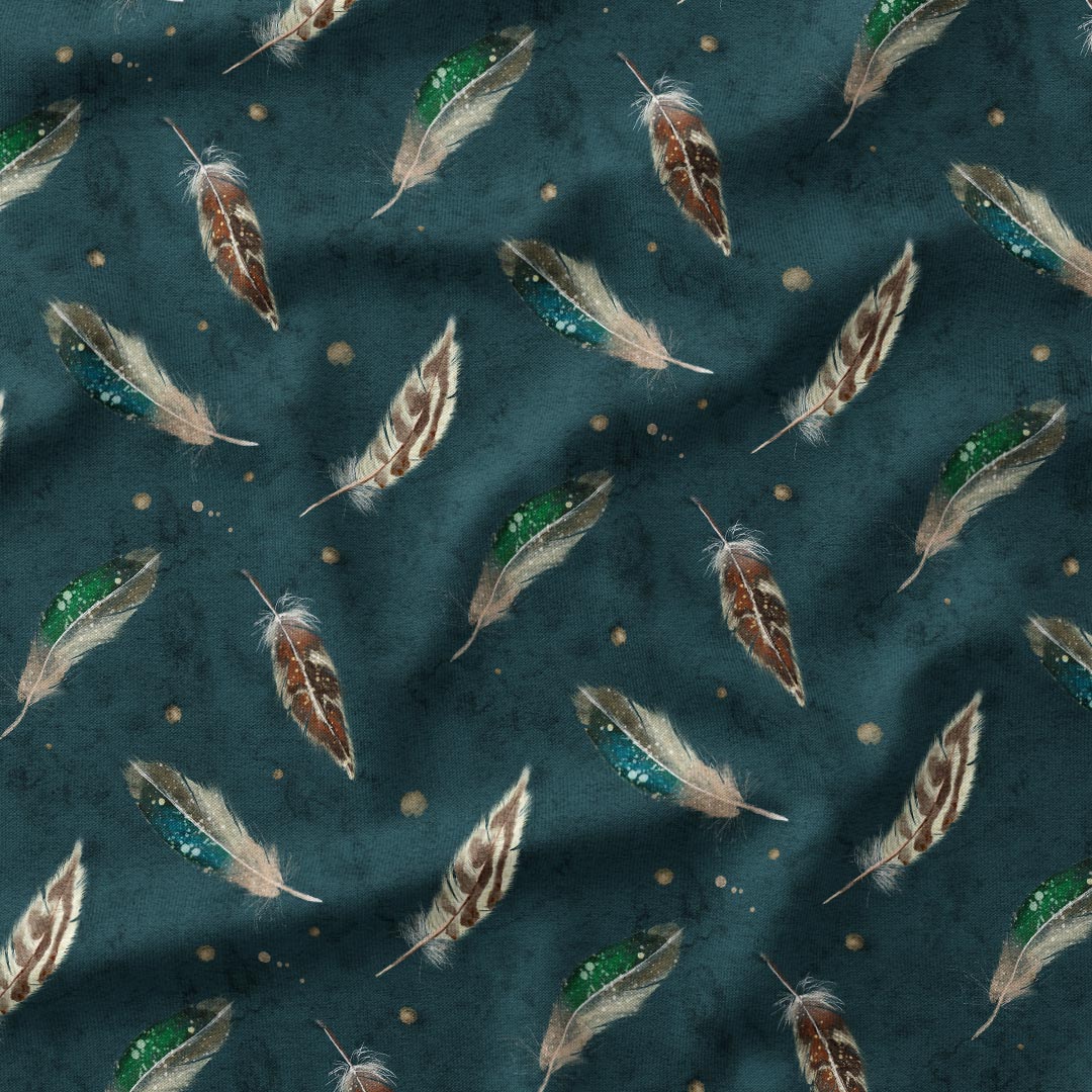 Watercolour Feathers Green Fabric