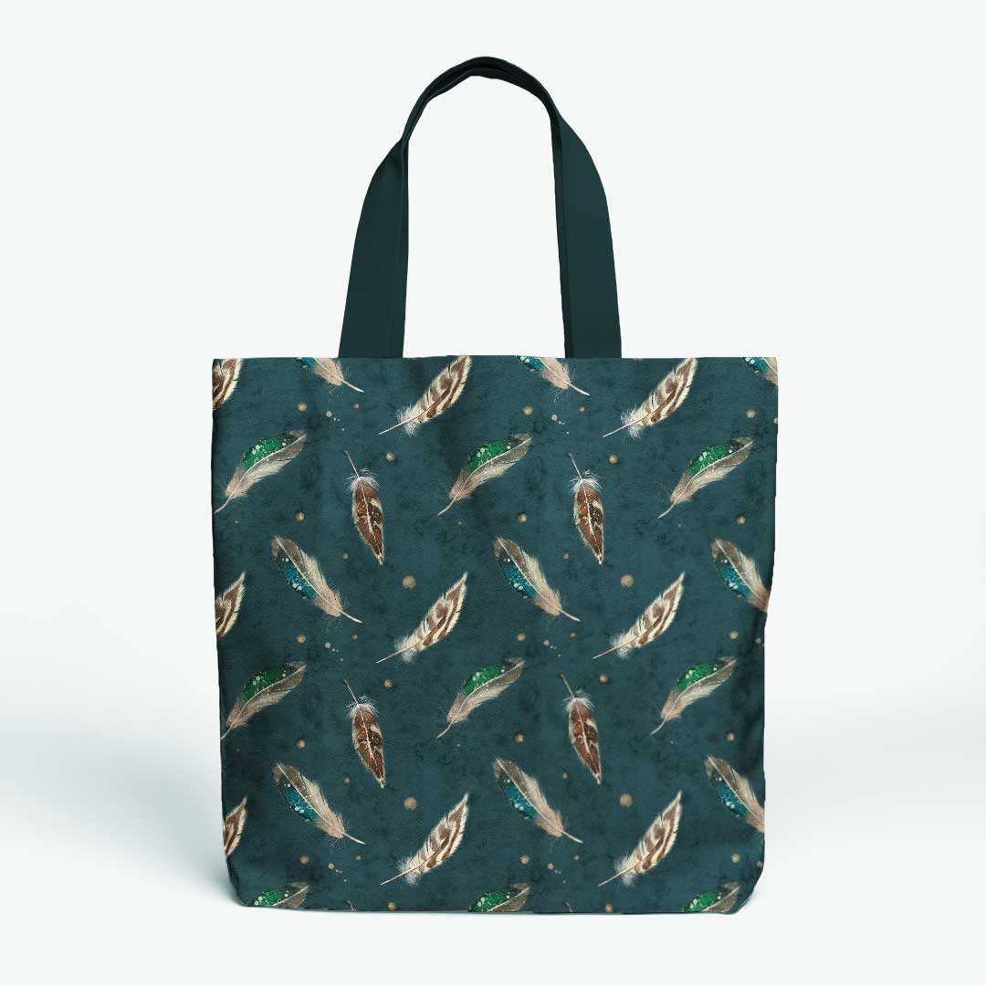 Watercolour Feathers Green Fabric
