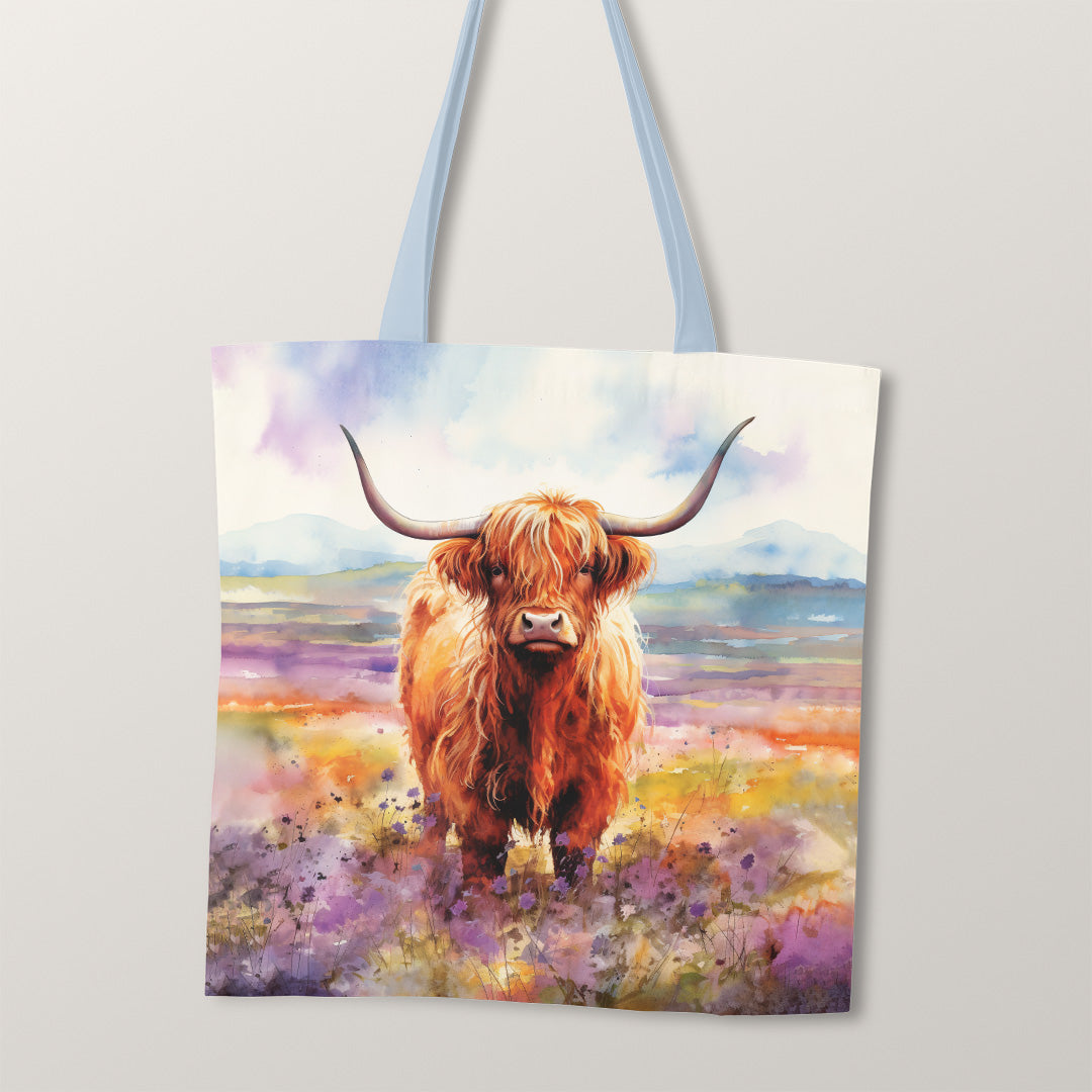 TOTE Watercolour Highland Cow Fabric Bag Panel