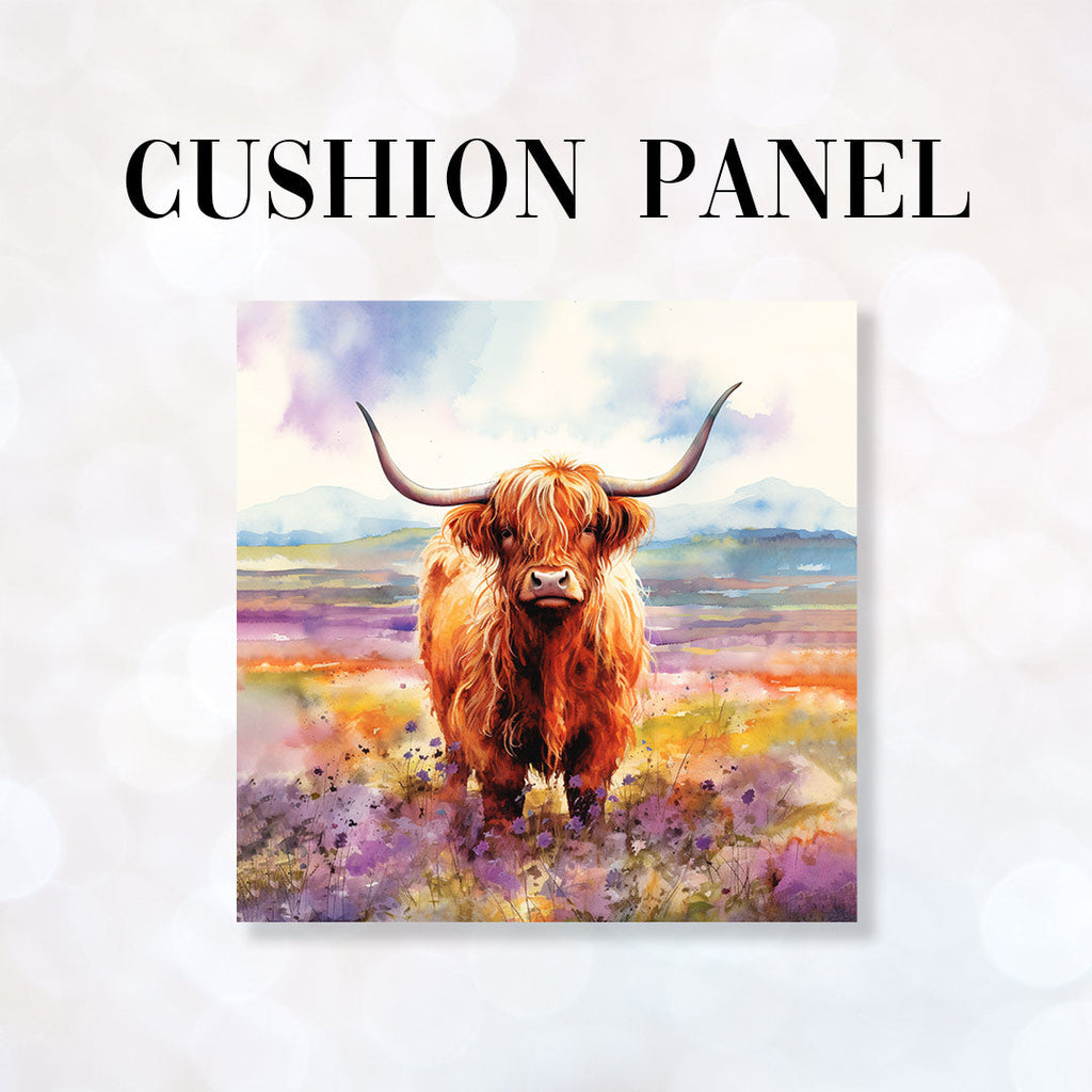 CUSHION Fabric Panel Watercolour Highland Cow