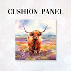 CUSHION Fabric Panel Watercolour Highland Cow