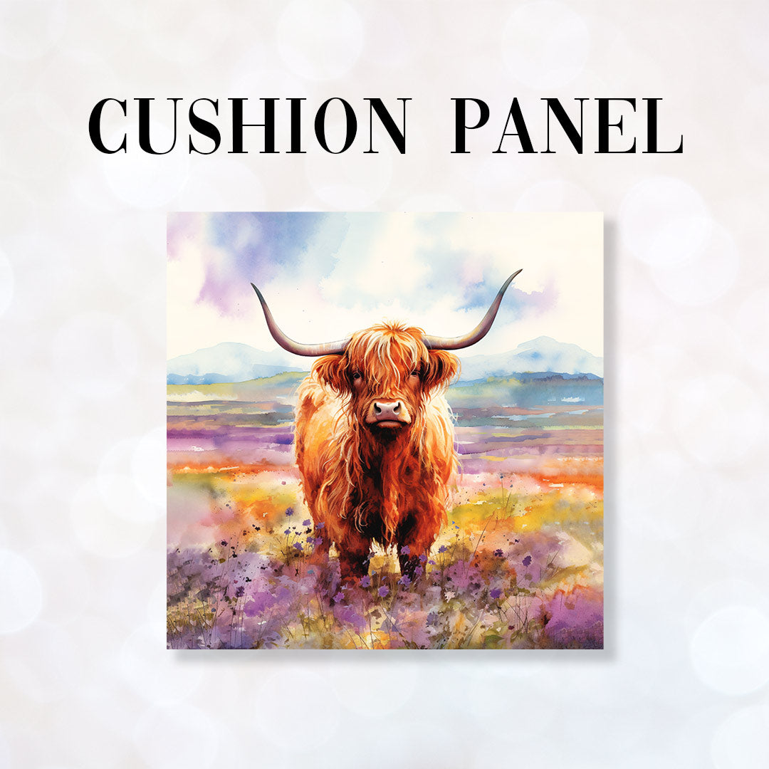 CUSHION Fabric Panel Watercolour Highland Cow