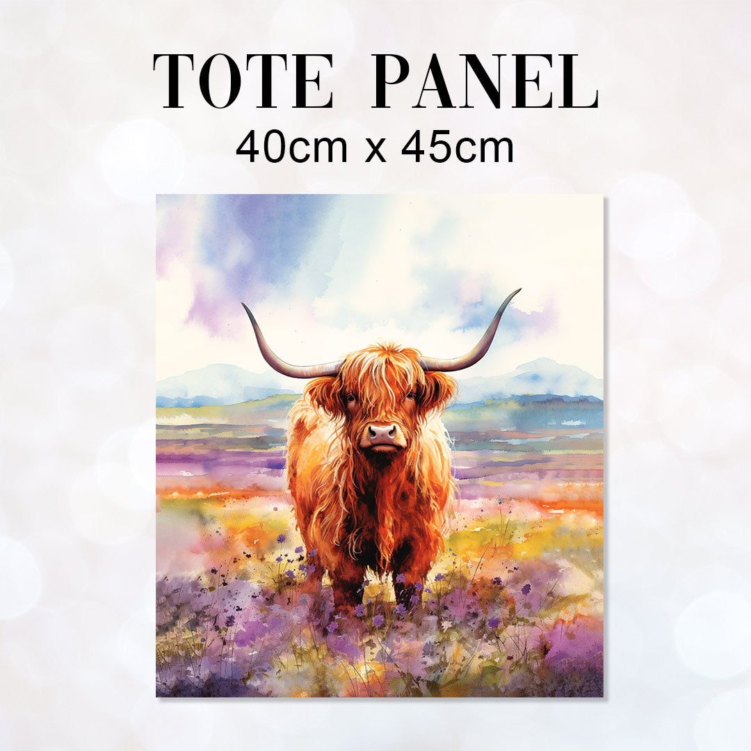TOTE Watercolour Highland Cow Fabric Bag Panel