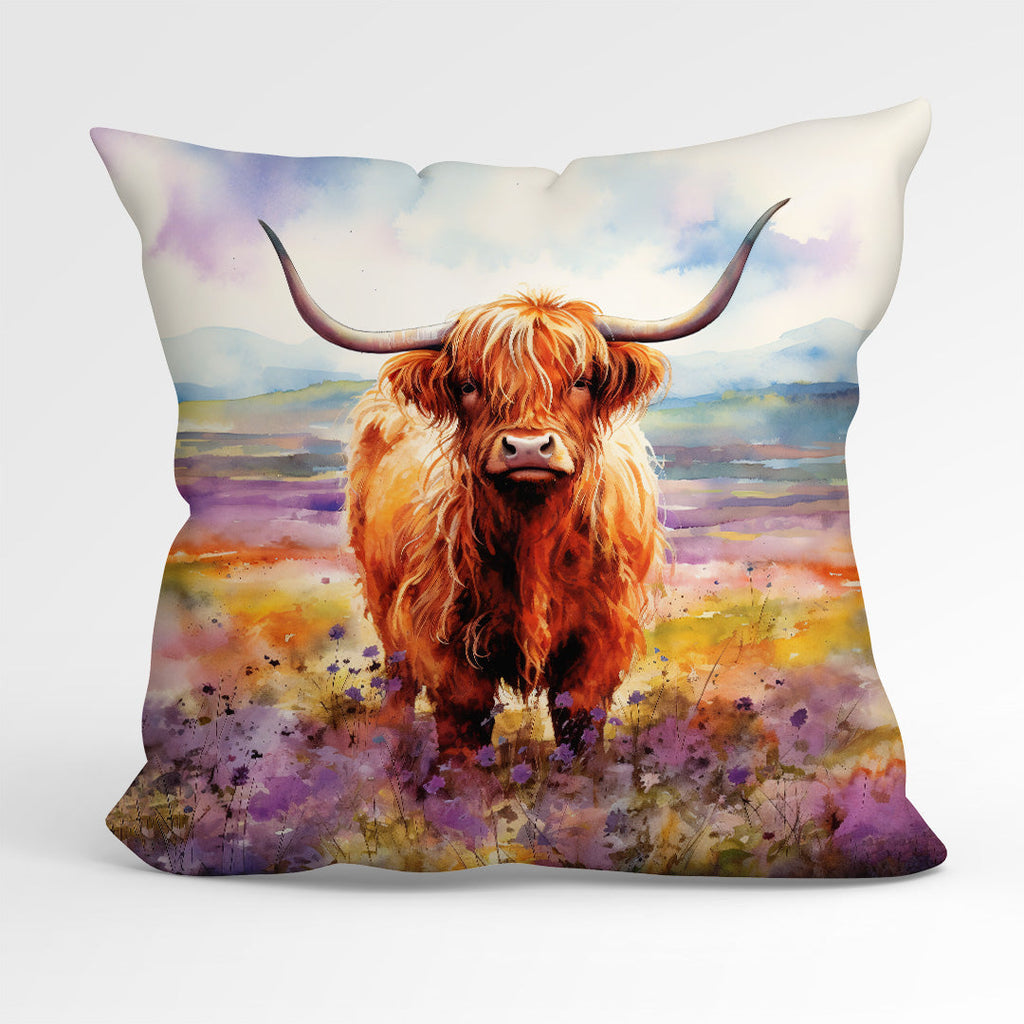 CUSHION Fabric Panel Watercolour Highland Cow
