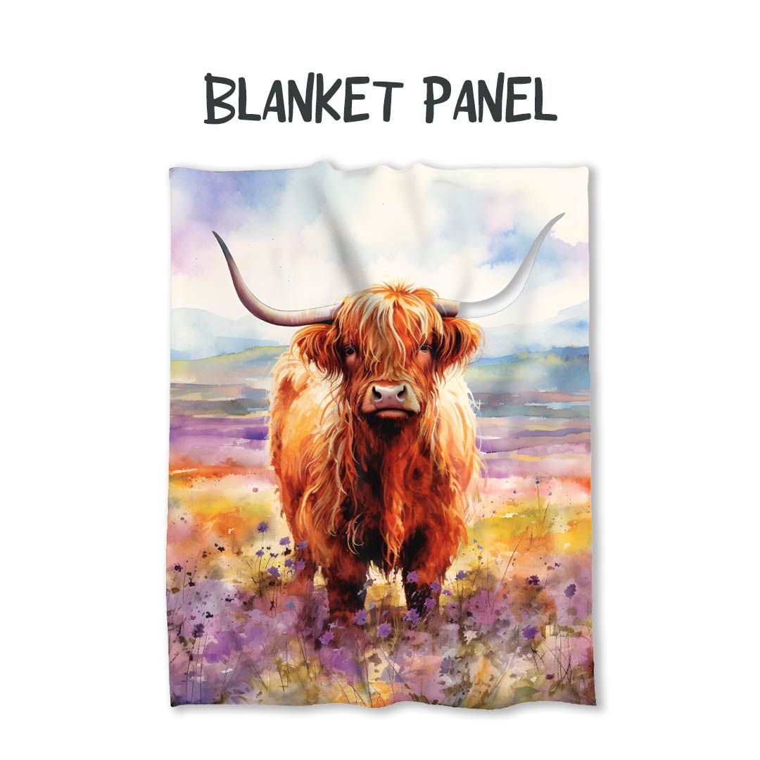 Watercolour Highland Cow Fabric Blanket Panel BP-29