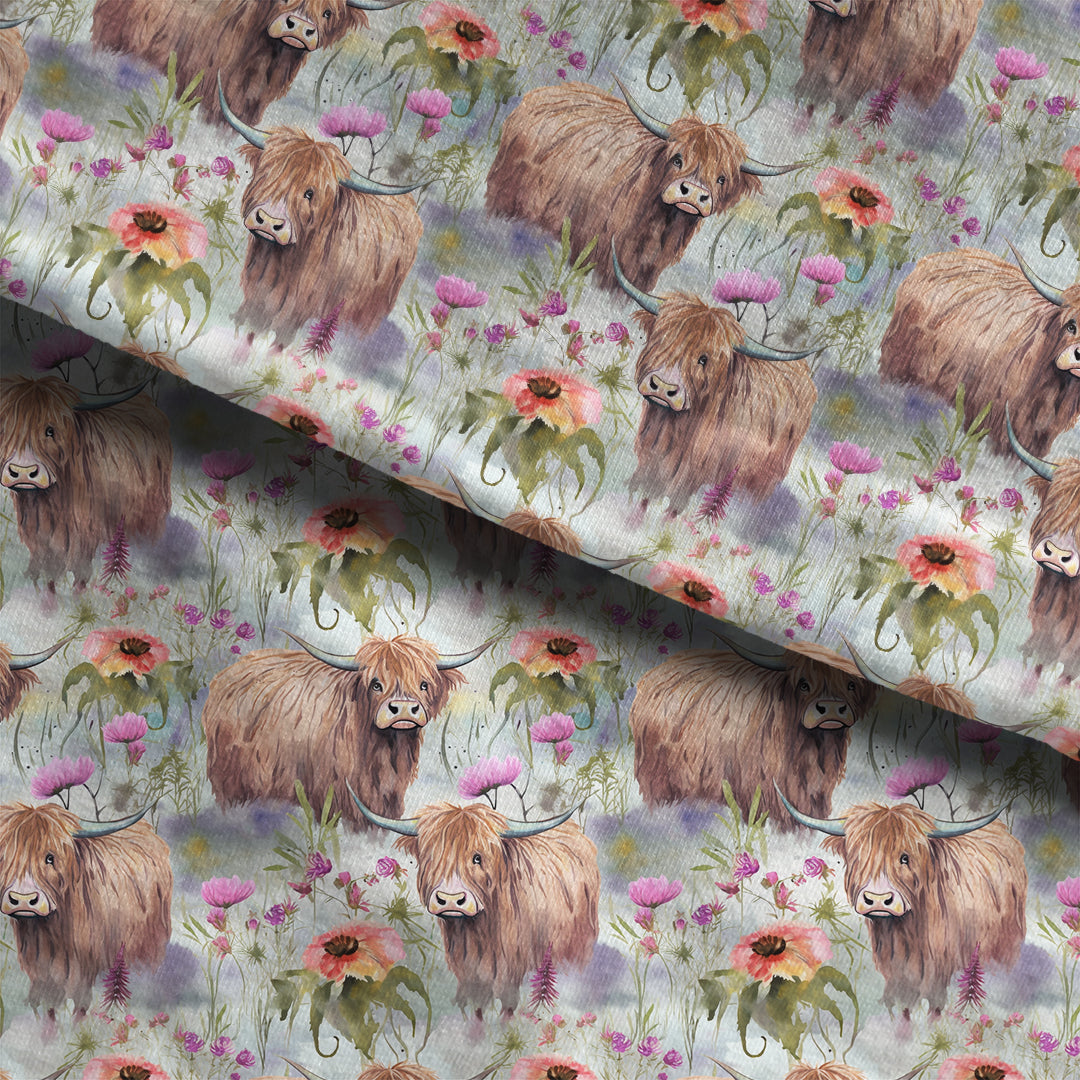 Watercolour Highland Cow Fabric